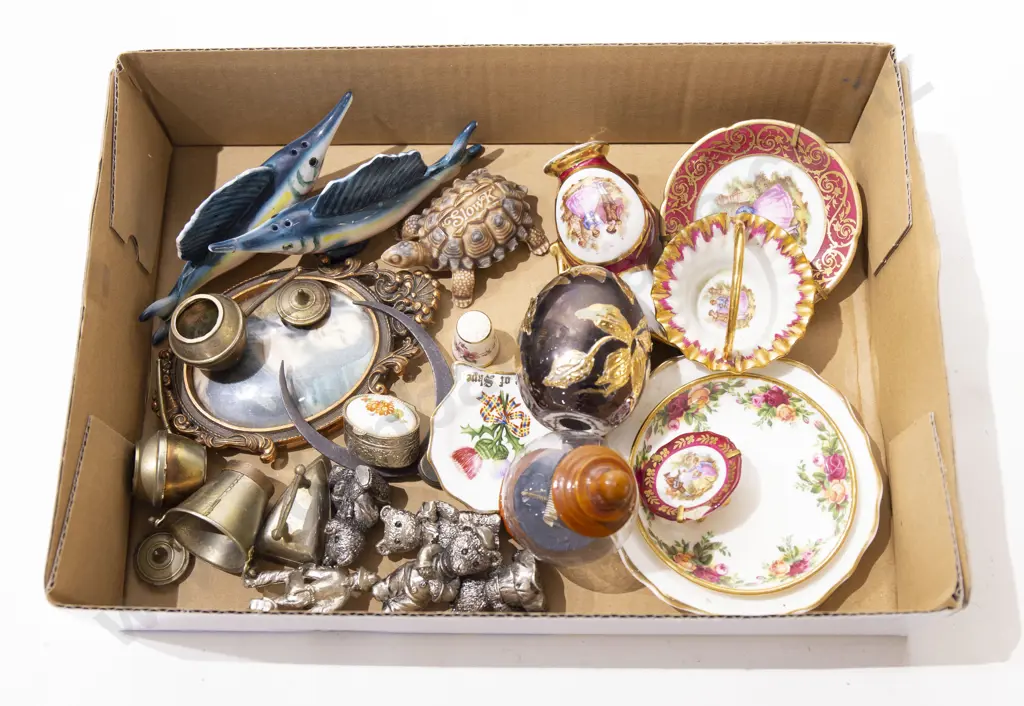 Box of Miniature Ornaments Including Limoges Image 1++