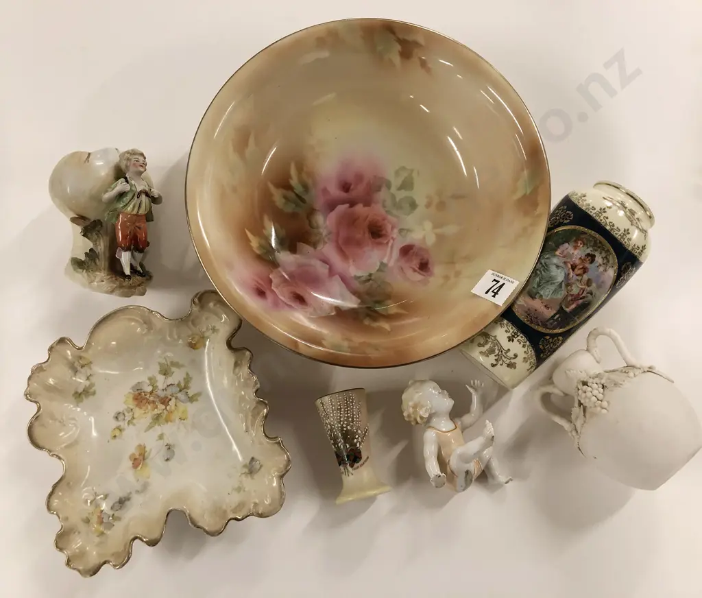 Two China Bowls with Four Vases and Figurine Image 1++