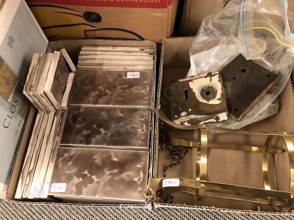 Two Boxes Of Tiles and Door Locks Etc Image 1++