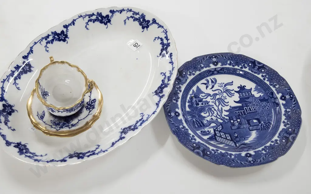 Blue and White Meat Plate with Dinner Plate and Pair of Cup and Saucers Image 1++