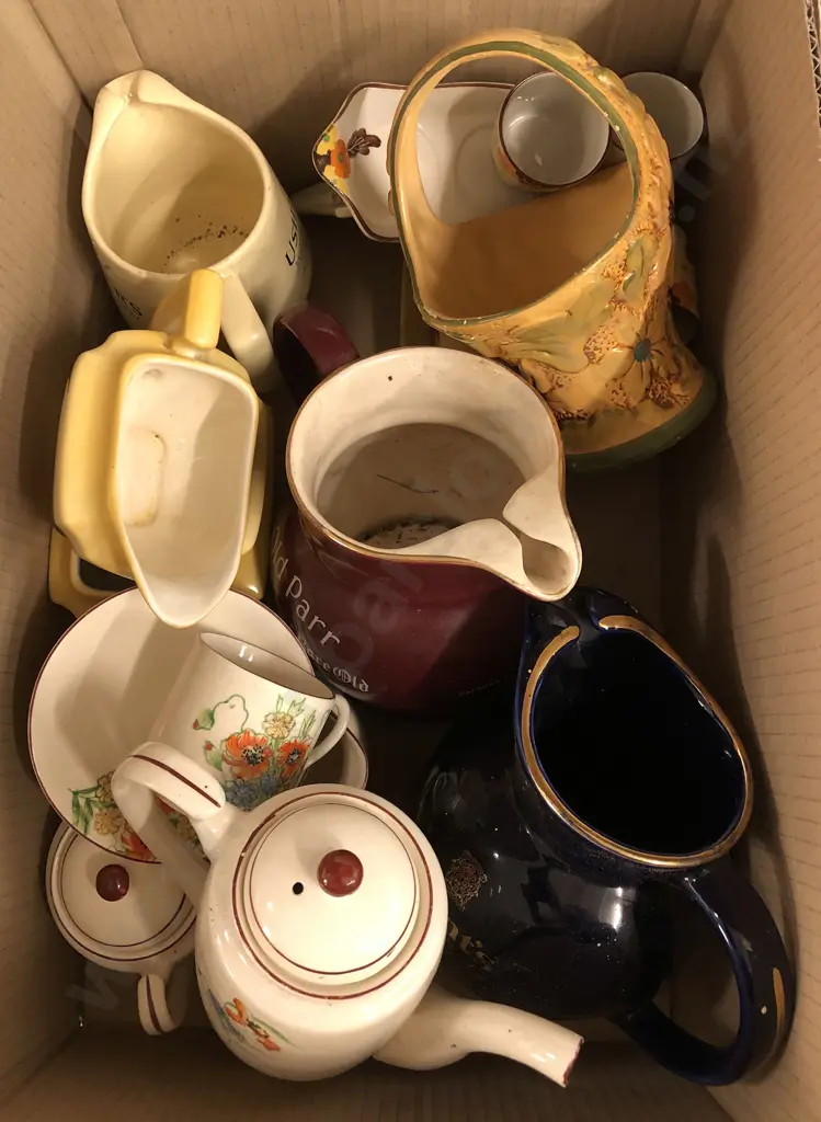 Box of Whiskey and Water Jugs etc Image 1++