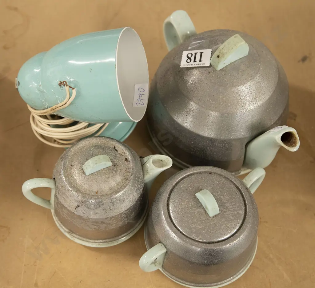Art Deco Three Piece Tea Set with Small Retro Lamp Image 1++