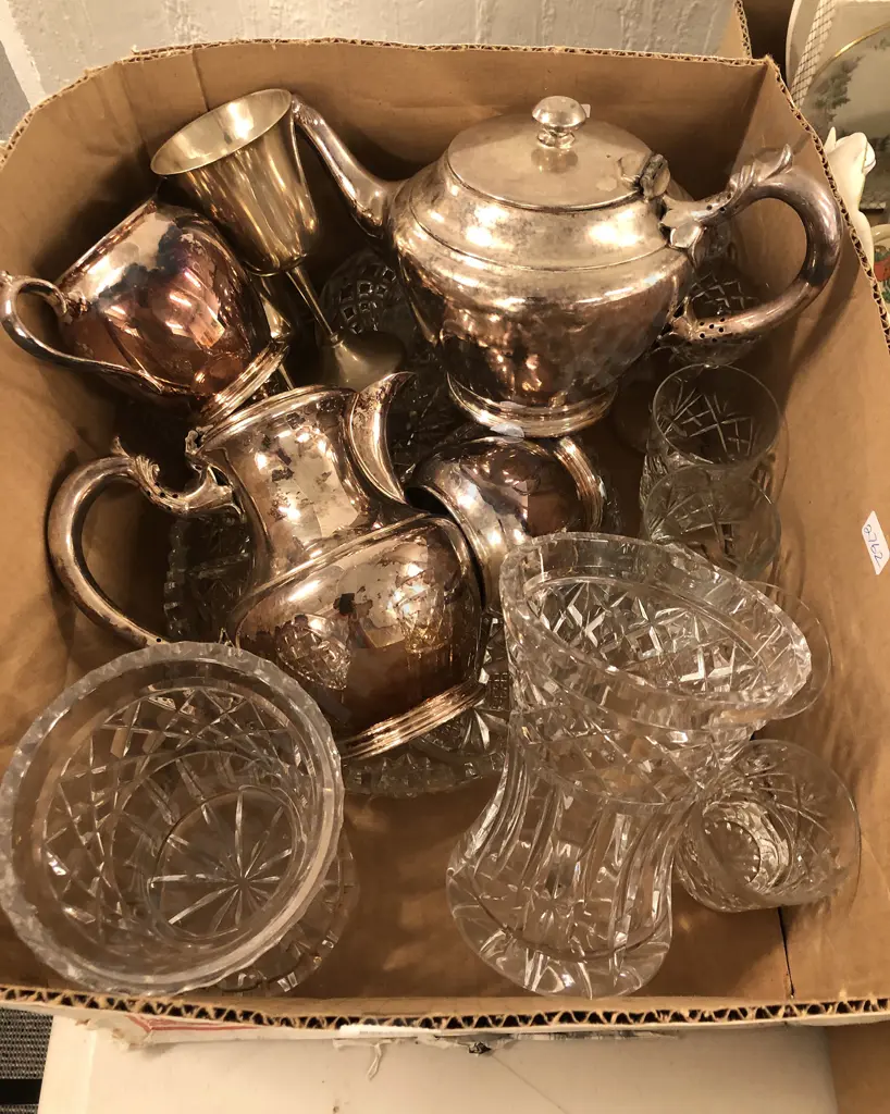 Mixed Box of Crystal and Silver Plate Image 1++