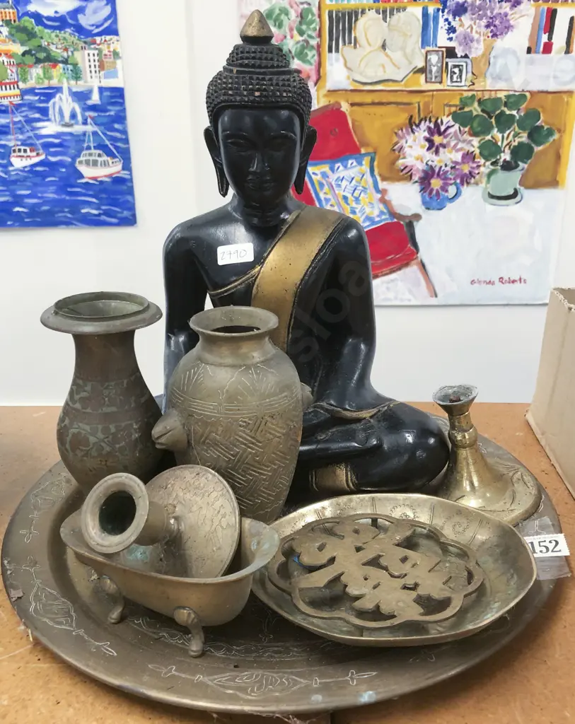 Qty of Brass Ornaments and Wooden Buddha Image 1++