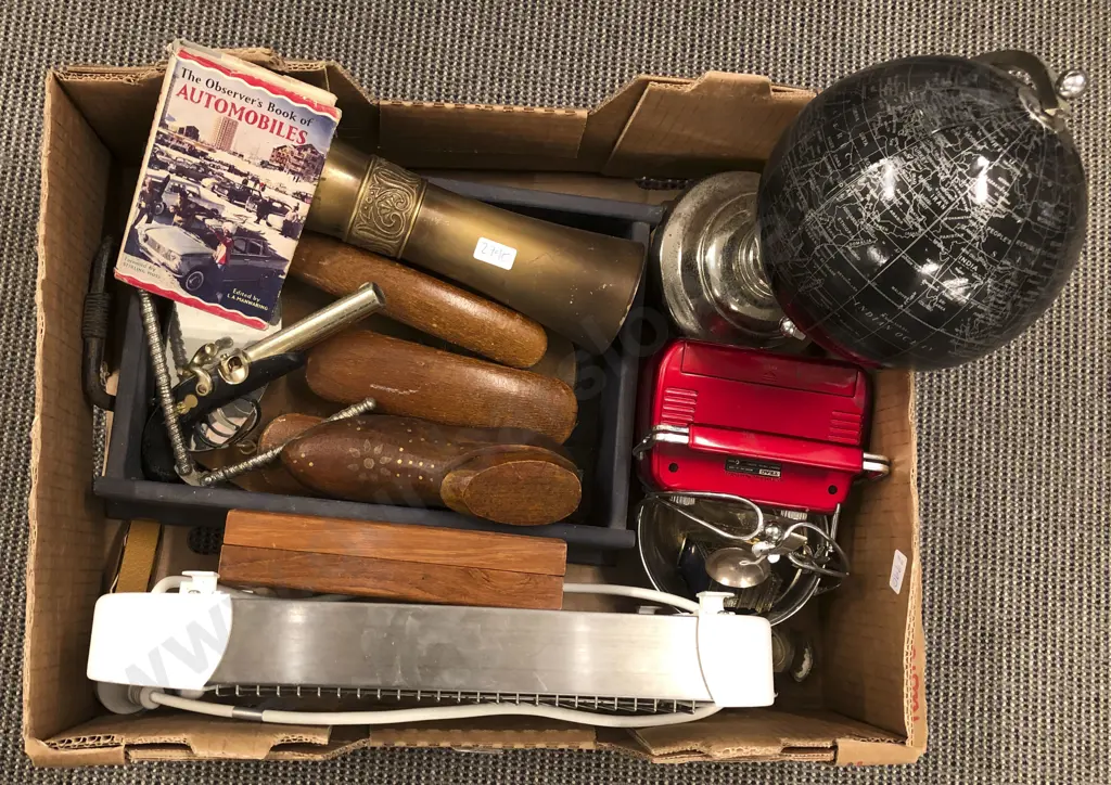 Box With Small Globe and Woodware Etc Image 1++