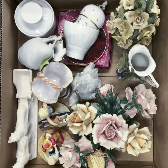 Two Boxes of Picture Frames and Mixed China
