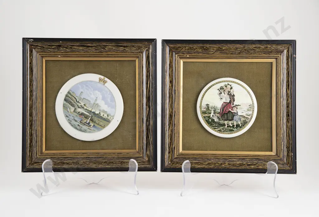 Pair Framed Replica Victorian Pot Lids Image 1++