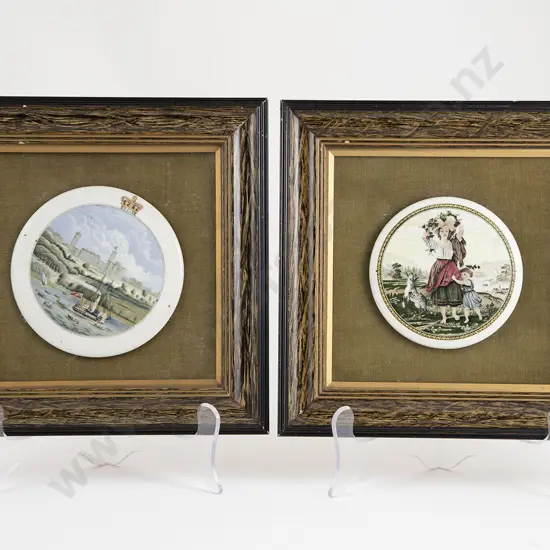 Pair Framed Replica Victorian Pot Lids