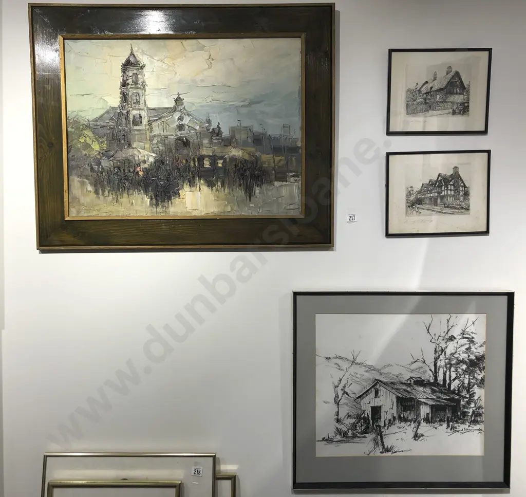 Oil Church Scene With Two Etchings and David Badcock Sketch Image 1++