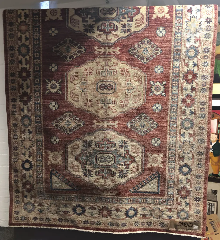 Persian Rug With Three Lozenge Medallions on Red Ground Image 1++