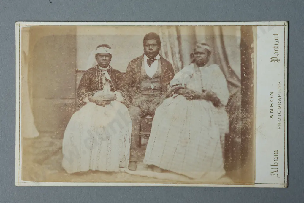 Anson Brothers (Hobart) Portrait of an Aboriginal man and two women Carte de visite albumen print Image 1++