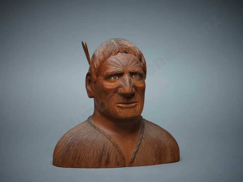 Carved Wooden Bust of a Maori Chief Image 1++