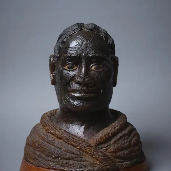 A Large Colonial Kauri Gum Bust of a Maori chief