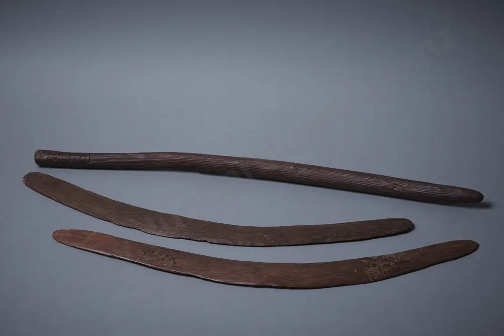 Two Aboriginal Boomerangs and a Digging Stick Image 1++