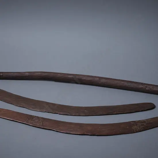 Two Aboriginal Boomerangs and a Digging Stick