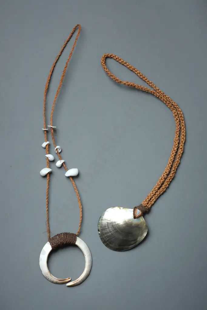 Fijian Pearl Shell Pendant together with a boar’s tusk pendant Image 1++