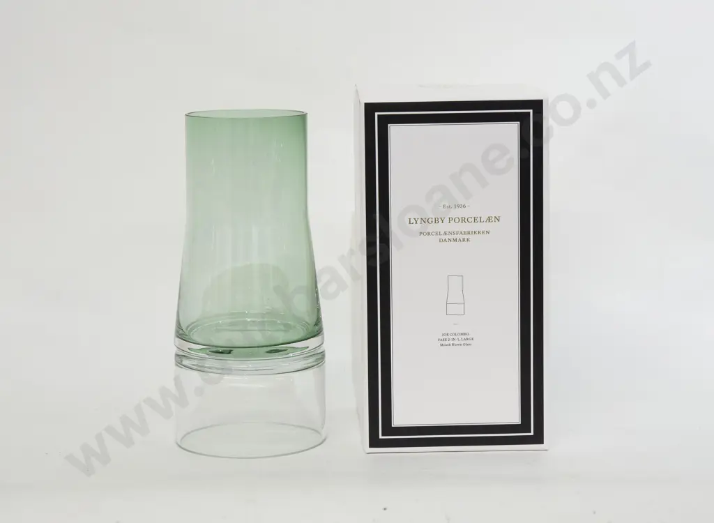 Lyngby Porcelaen "Joe Colombo" 2-in-1 Green/Clear Glass Vase - Large Image 1++