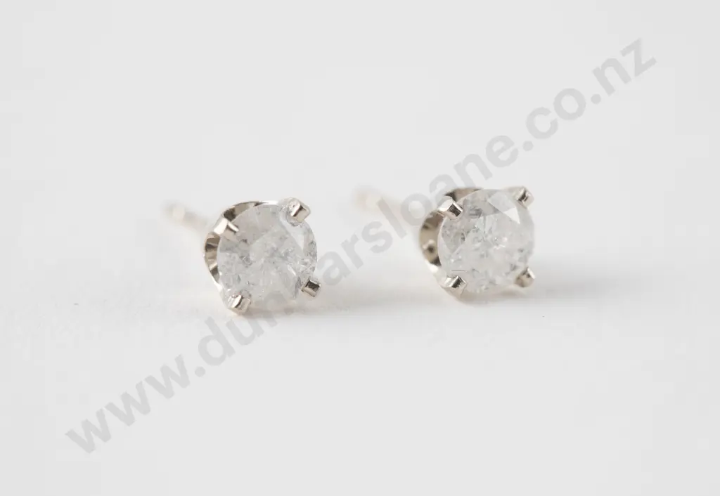 Pair 14ct White Gold Solitaire Diamond Stud Earrings Image 1++