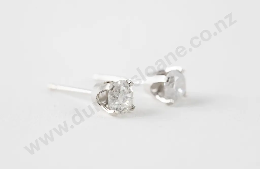 Pair 14ct White Gold Solitaire Diamond Stud Earrings Image 1++