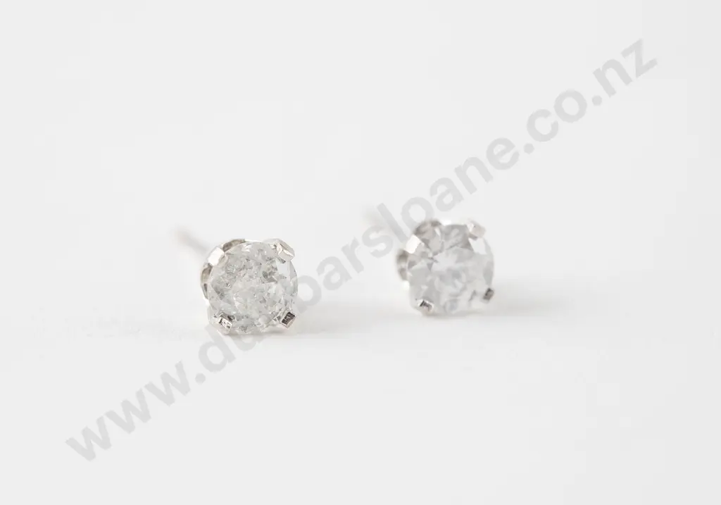 Pair 14ct White Gold Solitaire Diamond Stud Earrings Image 1++
