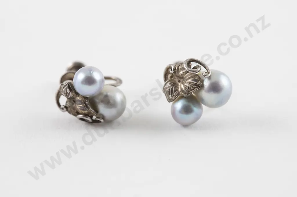 Pair .950 Silver Tahitian Pearl Earrings Image 1++