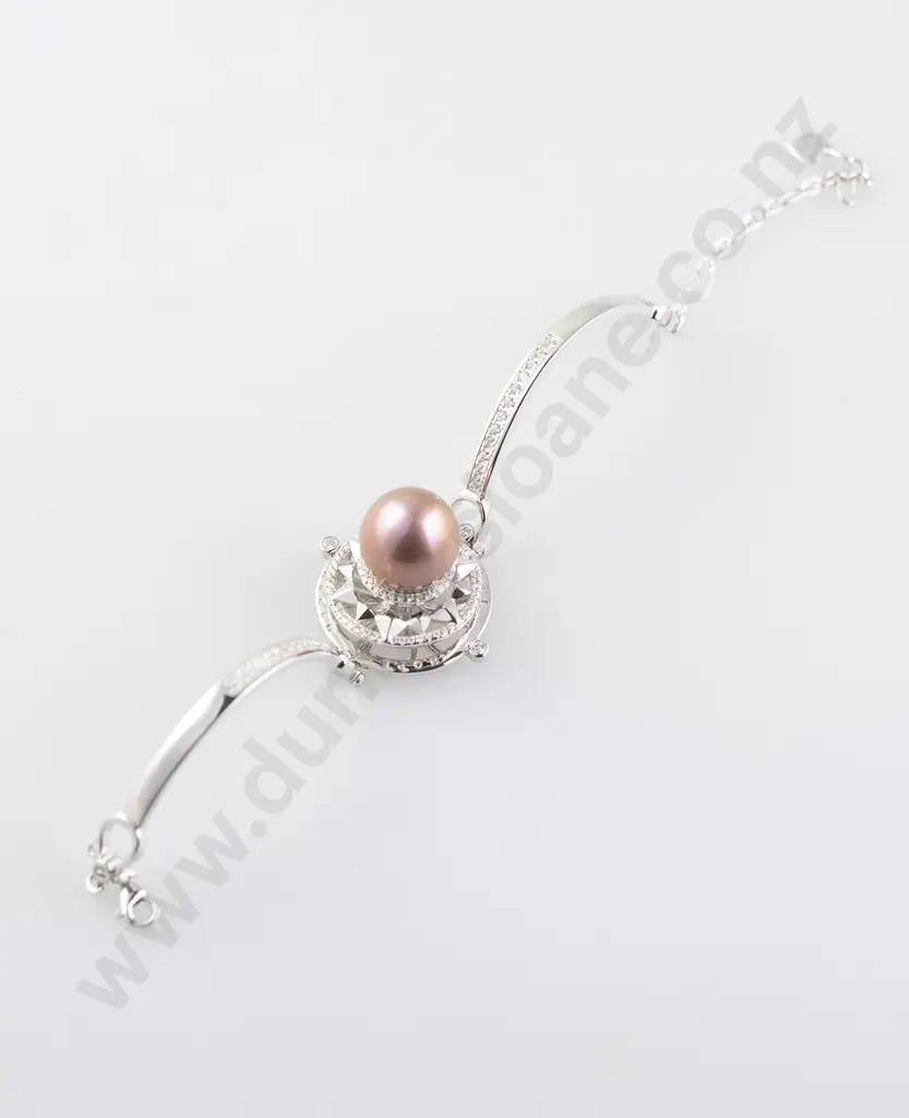 .925 Silver Zircon and Pearl Fancy Bracelet Image 1++