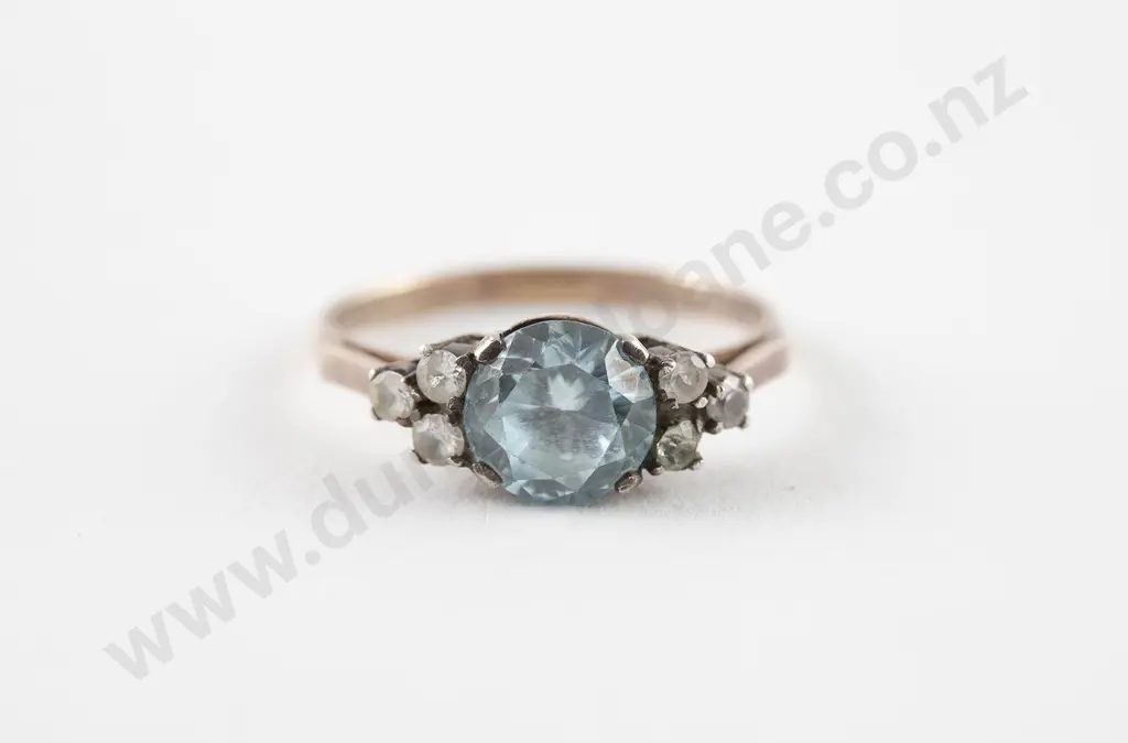 9ct Seven Stone Blue & White Zircon Bridge Ring Image 1++