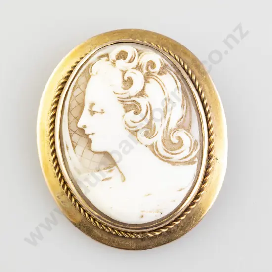 Early C20th NZ 9ct Framed Portrait Cameo Brooch