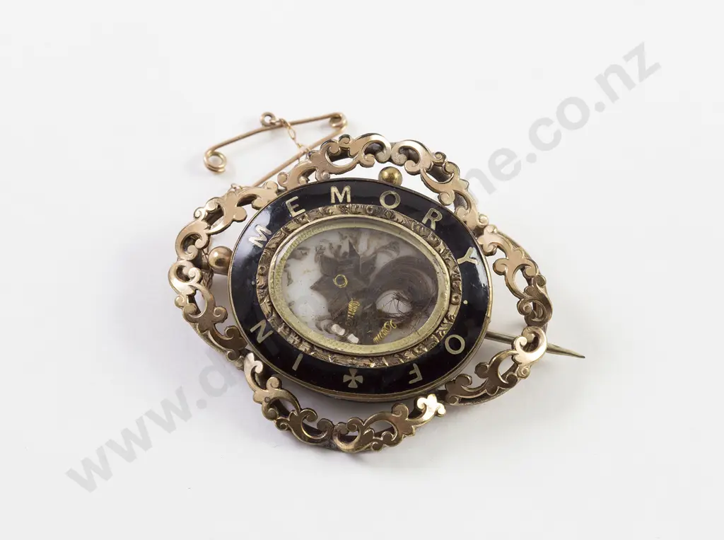 Large Victorian Gold Plated Memorial Brooch Image 1++
