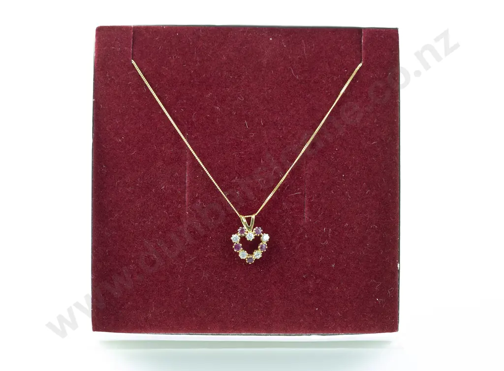 9ct Nine Stone Ruby & Zircon Pendant on Chain Image 1++
