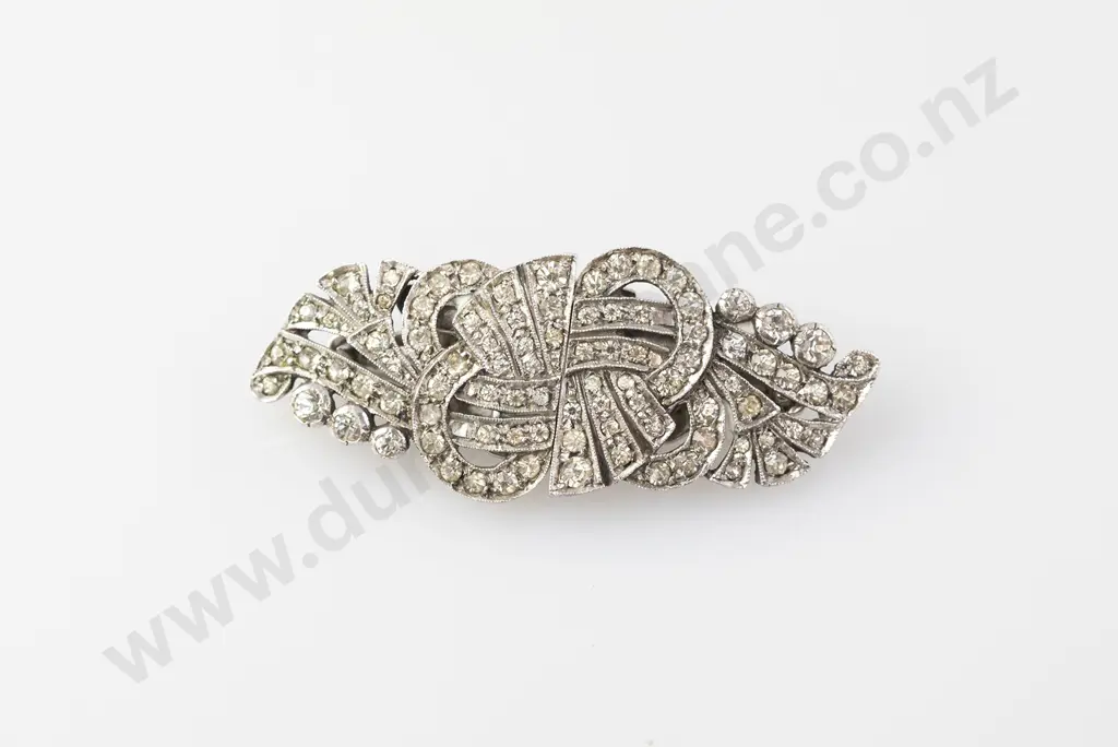 Early C20th Sterling Silver Diamontes Dress Clip Image 1++