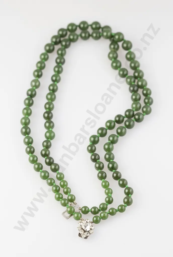 Double Strand Slightly Graduated Chinese Jade Bead Necklace Image 1++