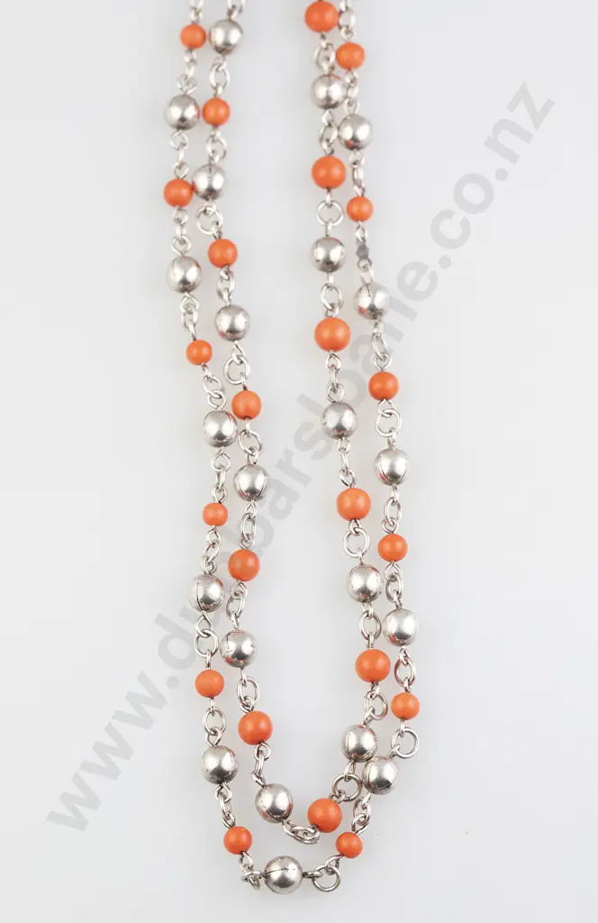 Italian Red Coral Bead Necklace Image 1++
