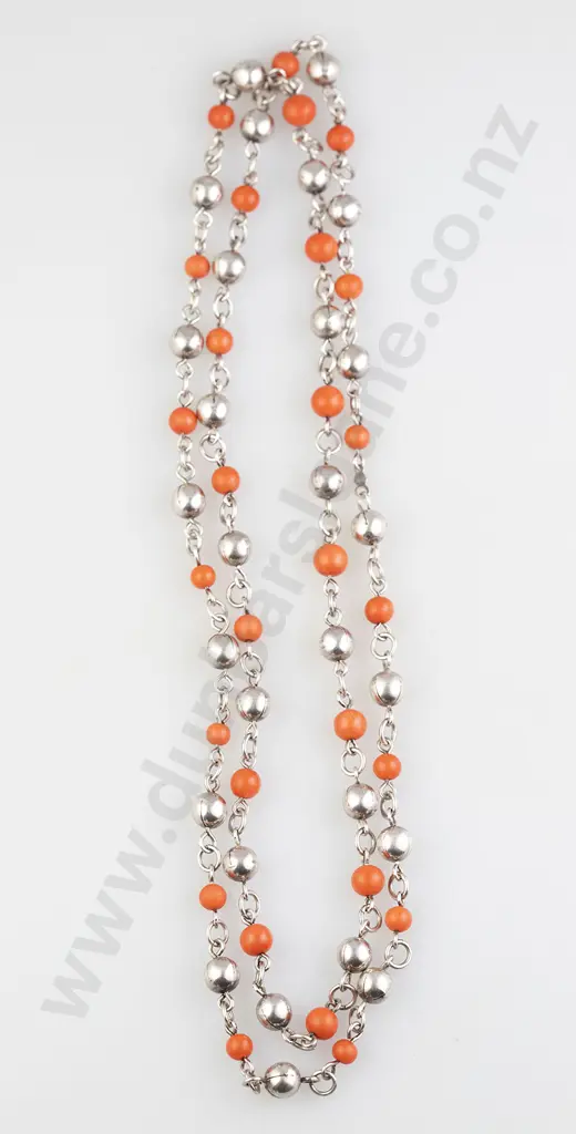 Italian Red Coral Bead Necklace Image 1++