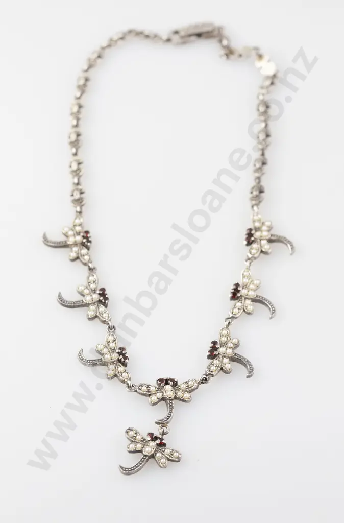 .925 Silver Garnet and Pearl Fancy Necklace Image 1++