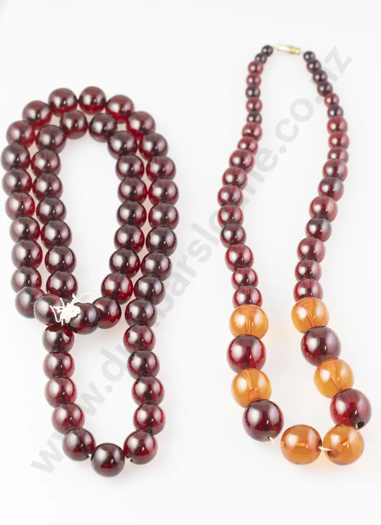 Two Edwardian Cherry Amber Bead Necklaces Image 1++