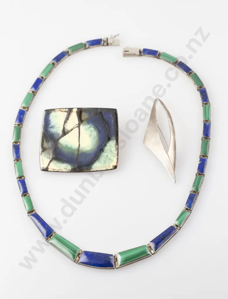 .925 Modern Design Lapis and Malachite Necklace Image 1++