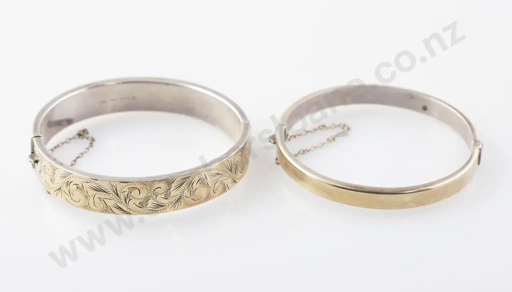 Two S/S 9ct Lined Hinged Snap Bangles Image 1++