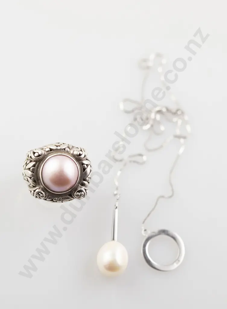 Art Deco Style Pink Mabe Pearl Dress Ring Image 1++