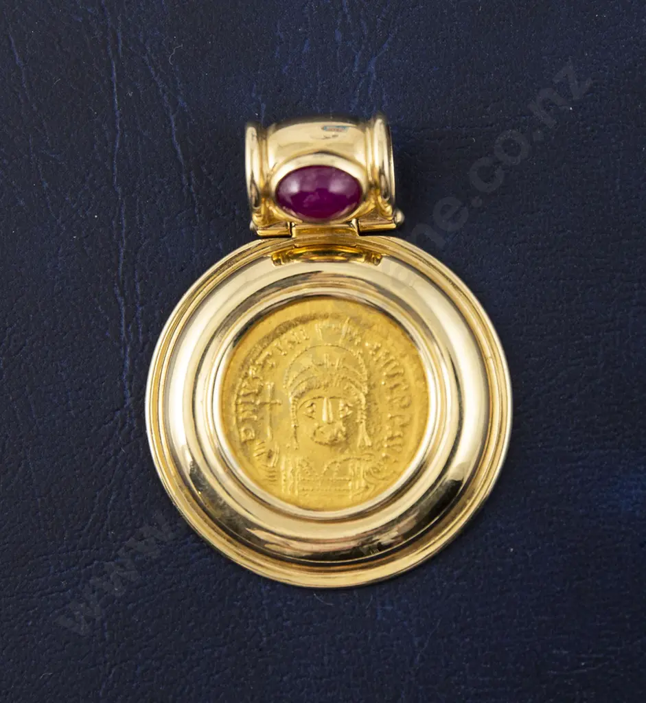 Ancient Byzantine Gold Coin Pendant By Aber & Levine Image 1++
