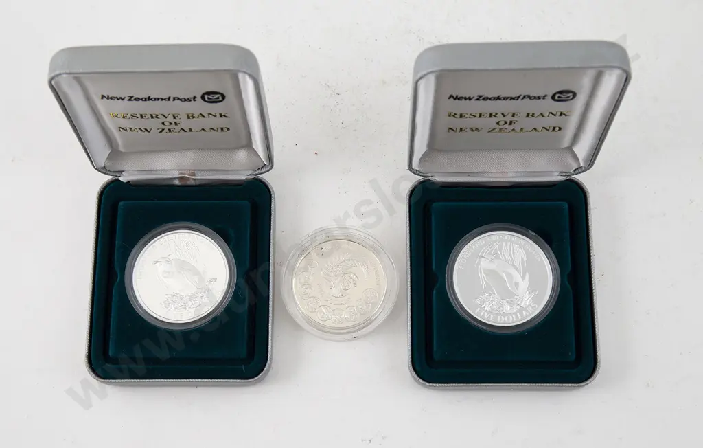 NZ Proof Three Silver Five Dollars Image 1++