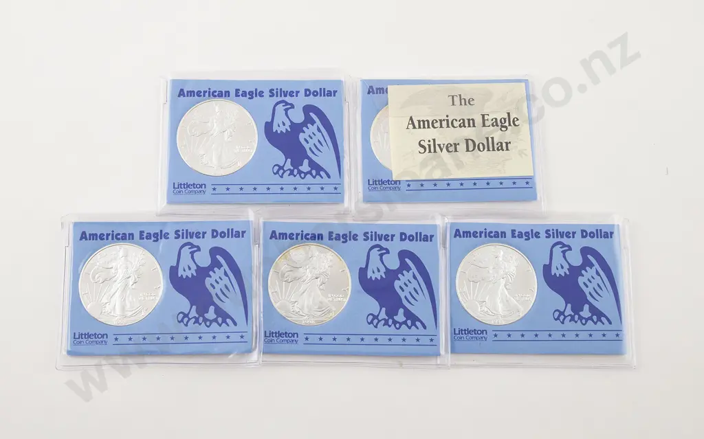 US 1998 Unc Silver American Eagle Dollar x5 Image 1++