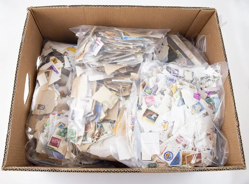 Carton Qty Un-sorted Loose Mainly NZ Stamps Image 1++