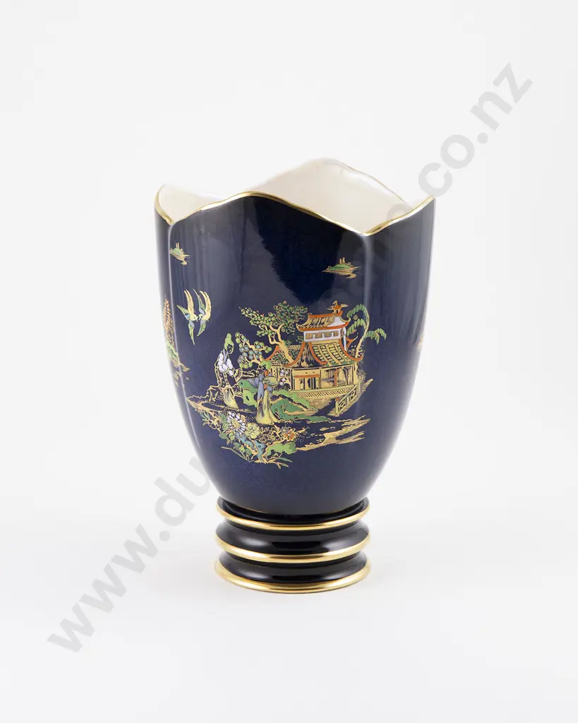 Carlton Ware Bleu Royale Quatrefoil Ribbed Vase Image 1++