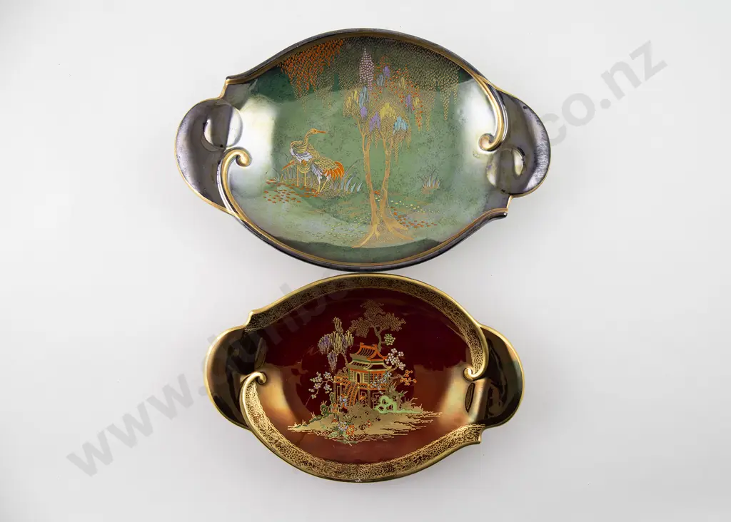 Two Graduated Rouge Royale and Rouge Vert Shaped Oval Dishes Image 1++