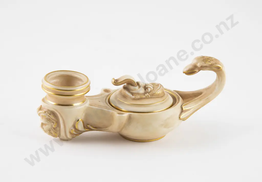 Royal Worcester Blush Ivory Antique Oil Lamp Form Candleholder Image 1++