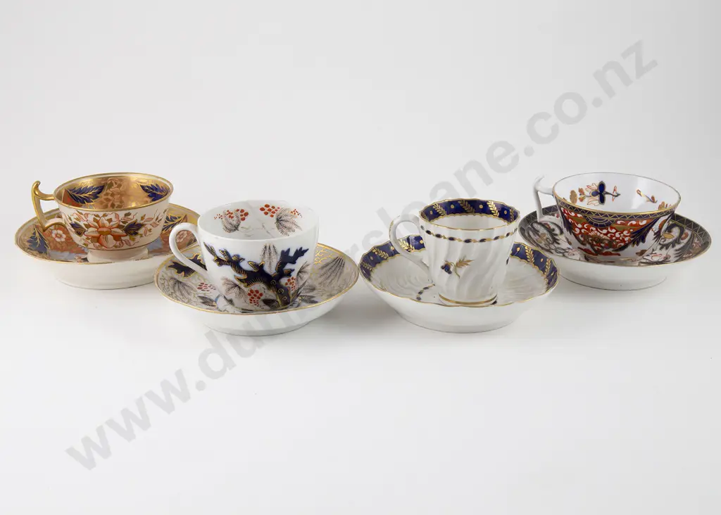 Four Early C19th English Porcelain Tea Cup and Saucers Image 1++