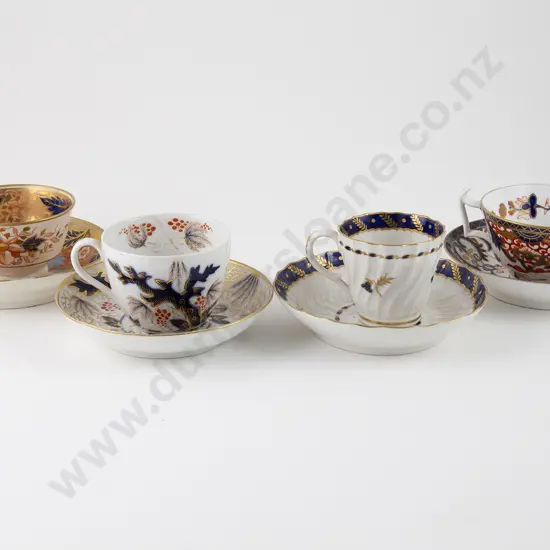 Four Early C19th English Porcelain Tea Cup and Saucers