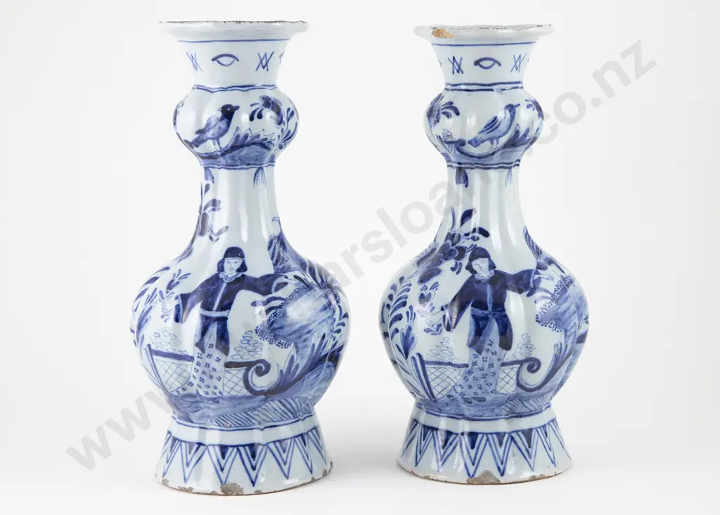Pair Early Dutch Delft Duijn Vases Image 1++