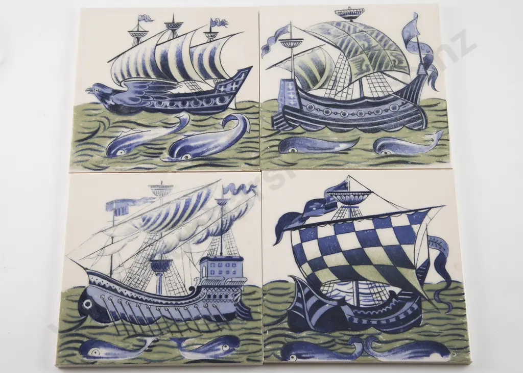 Set Four William De Morgan Design Tiles Image 1++